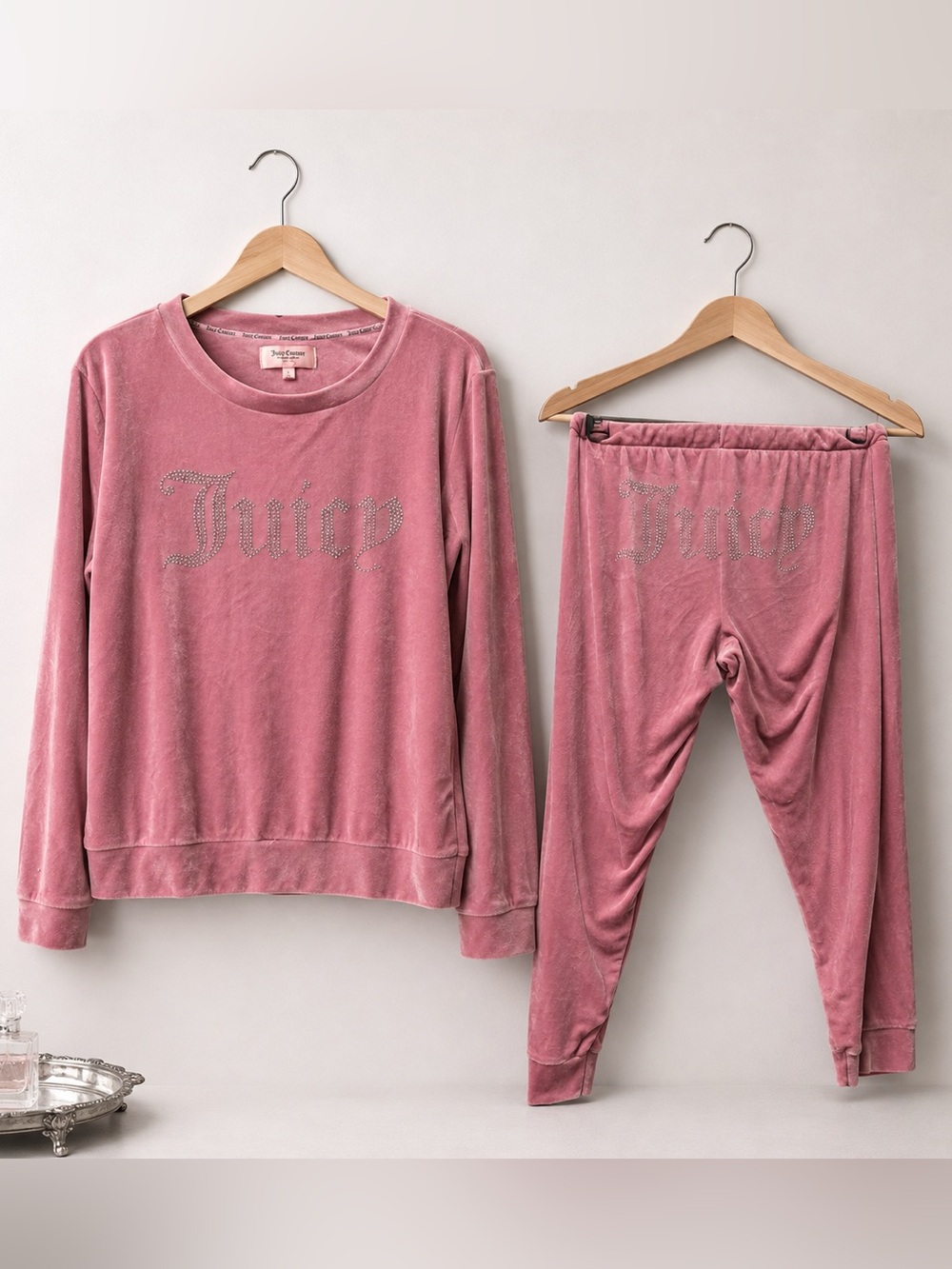 Juicy Couture Pink Velour Rhinestone Lounge Set L